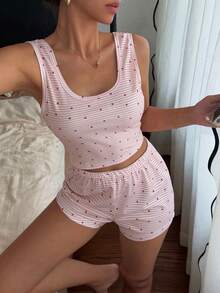 Napfluff Women's Sleepwear Time Minimalist Striped Heart Print Tank Top & Shorts 2-Piece Set - Multicolor - View 5