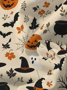 Mellowie Halloween Pumpkin & Bat Print Plus Size Casual V-Neck Ruffle Blouse, Suitable For Summer And Party - Multicolor - View 3