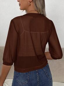 Easowa Solid Open Front Jacket In Fall/Winter,Casual - Coffee Brown - View 2