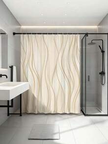 1 rèm tắm vân đá cẩm thạch lỏng màu beige vàng, polyester chống nước, nghệ thuật trừu tượng, trang trí phòng tắm kèm móc treo cho nhà hiện đại, phong cách trung tính sang trọng - Màu be - Xem 7