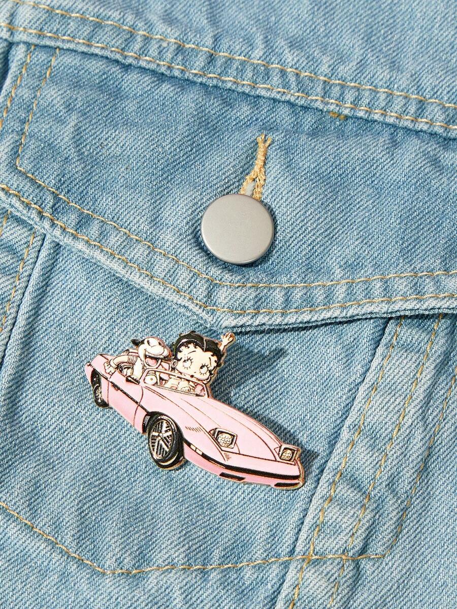 Betty Boop x SHEIN New Creative Cartoon Pattern Printing Brooch, IP Joint Design, Lovely Personalized, Simple And Generous, Can Also Be Used As Accessories, Suitable For - Pink - View 1