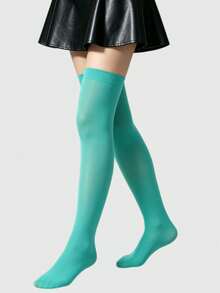 ROMWE Anime 1 Pasang Kaos Kaki Setinggi Lutut Berbahan Beludru Biru Kehijauan Gaya Goth Gelap untuk Halloween - pirus - View 5