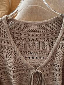 Franclia New Solid Color Hollow Crochet Sun Protection Cardigan Women Versatile Outerwear Knit Cardigan - Mocha Brown - View 3