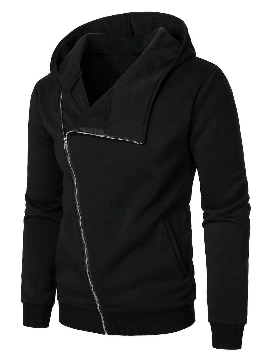 Manfinity Homme Men's Solid Color Zip-Up Casual Daily Hoodie - Black - View 1