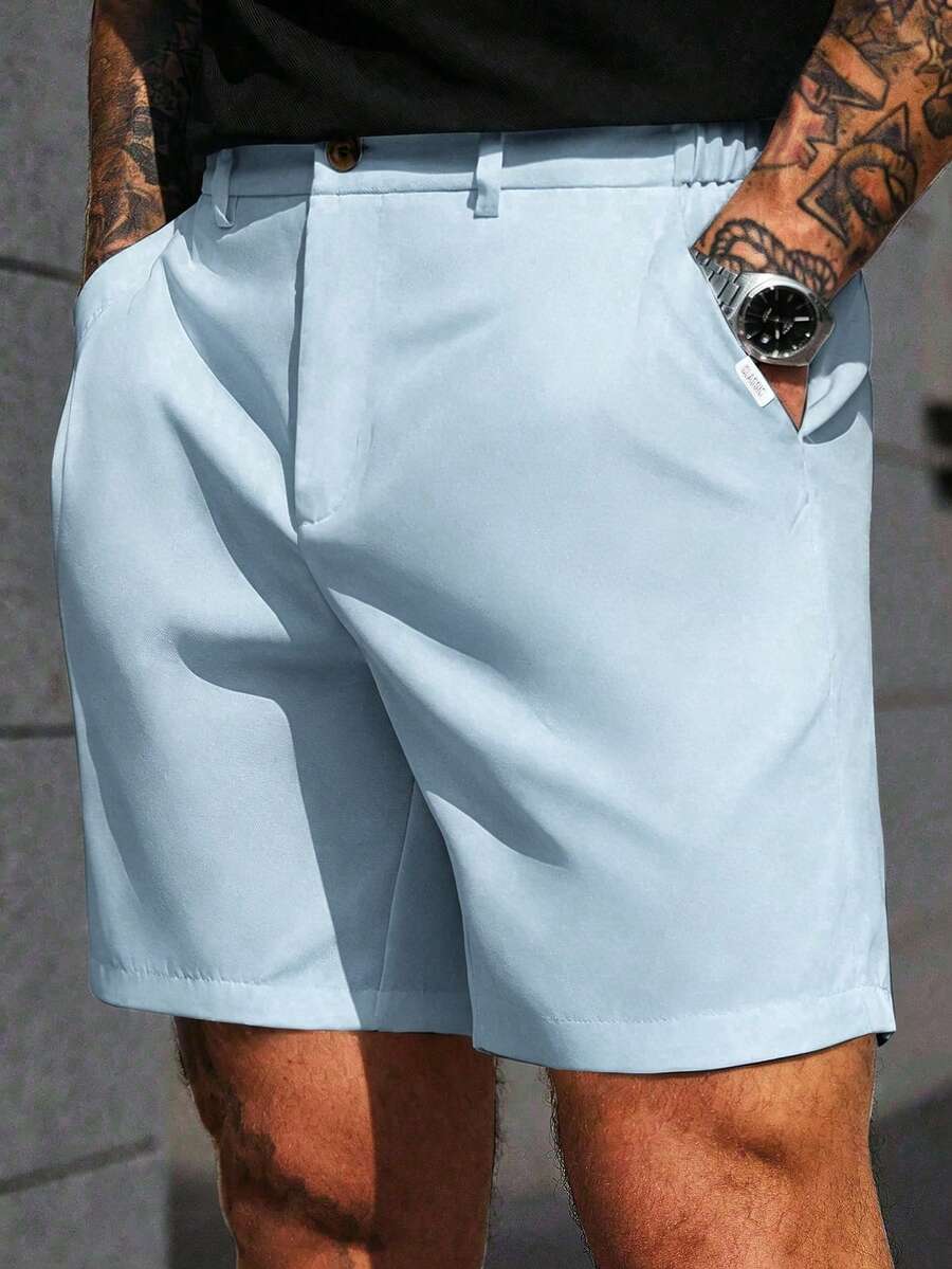 Manfinity CasualCool 男士白色梭织弹力腰休闲短裤 - 淺藍色 - 查看 1
