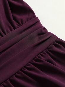 Weeklong Women's Plus Size Spring/Autumn Single Piece Lapel V-Neck Wrap Waist Flared Long Skirt High Cinched Waist Commuter Style Travel Shirt Dress Fall - Burgundy - View 7