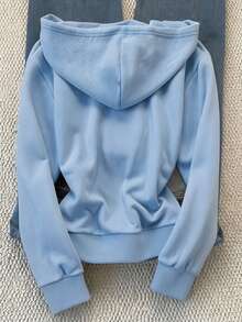 SHEIN Sparklyn 秋冬季青少年女孩連帽拉鍊外套－街頭風衛衣，保暖針織面料，適合秋冬穿著 - 淺藍色 - 查看 2