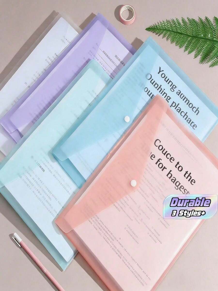 8/10pcs A4 Plastic File Folder, Thickened Transparent Snap Button File Storage Bag, Macaron Color Document Bag, Fashionable File Storage, Student Office Back To School Supplies - A - View 1
