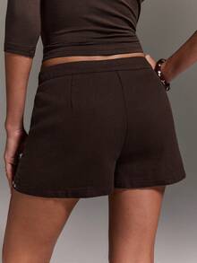 Athîral Women's Casual Hip Hop Streetwear Disco Punk Grunge Vacation Dark Brown Colorblock Studded Shorts, Date Going Out Concert Night Party Outfit Summer - Coffee Brown - View 2