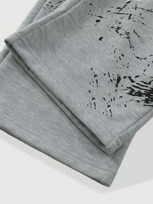 ROMWE MEN Men's Skull & Cross Print Loose Fit Sweatpants - Grey - View 8