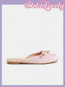 Dola Lovely Damen Rosa Satin Quadratische Zehen Schleife Blume Flache Schuhe, Sanft und Süß Vielseitig Temperament Slouchy Mules Schuhe, Modische Mules - Pink - Übersicht 5
