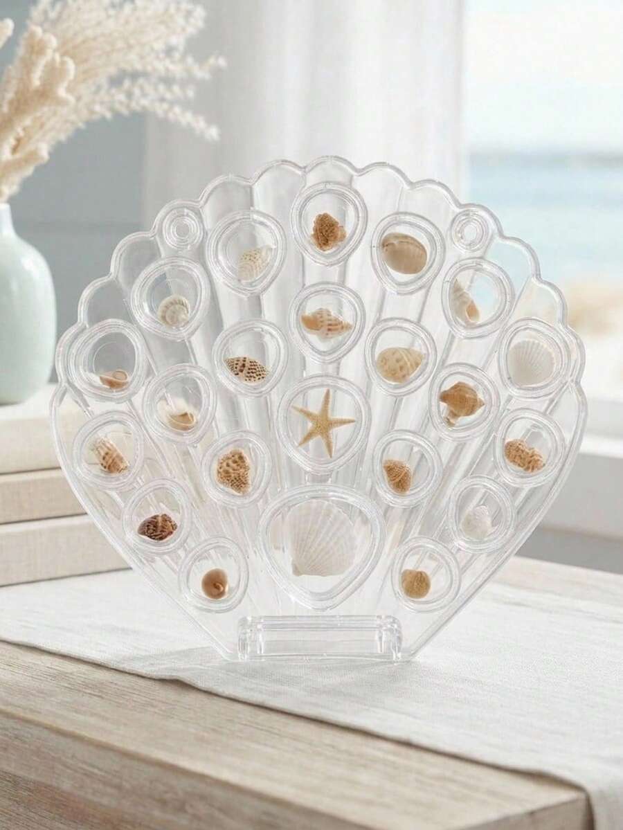Haus Hana Exquisite Shell Shaped Magnetic Storage Case, High Transparent Smooth Acrylic Display Box, Tight Magnetic Suction Closed Container, Dust Proof Visible Desktop Collection Holder, Ocean Style Decorative Display Frame, Fine Polished Hard - Multicolor - View 1