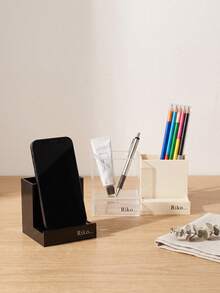 Haus Hana Transparent Milky White And Black Pen Holder With Minimalist And Stylish Functional Storage Design, Featuring A Phone Stand And A Sense Of Design - View 6