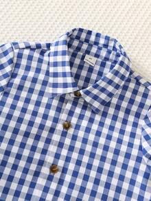 SHEIN Young Boys Preppy Style Classic Plaid Long Sleeve Shirt/Pants Set - Multicolor - View 3