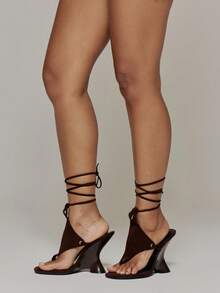 MUSERA Brown Suede Sculptural Thong Wedge Sandals Spring Summer Fall Winter Casual Cool Vacation - Brown - View 2