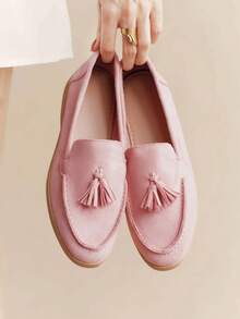 Rosivie Women's Light Pink Round Toe Flat Slip-On Shoes, Suitable For Daily Casual Wear, Office And Outdoor Activities - Dusty Pink - View 1