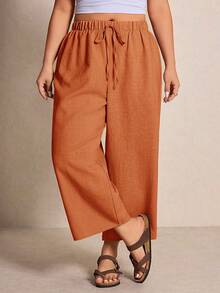 Elaquor Plus Size Solid Color Casual Vacation Pants - Rust Brown - View 3