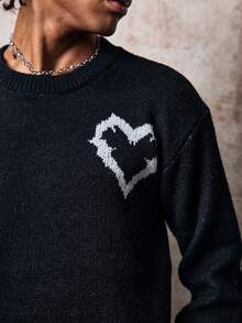 Skyrend Autumn/Winter New Personalized Angel Cartoon Pattern Jacquard Knit Casual Retro Versatile Long Sleeve Crew Neck Sweater - Black - View 8