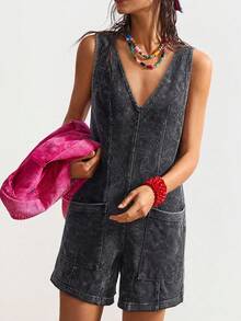 Bohemela Women's V-Neck Casual Daily Wear Romper - Black - View 4