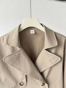 SHEIN Teen Girls Autumn/Winter Casual Classic Military Style Double-Breasted Lapel Trench Coat, Youth Fashion Outfit, Suitable For Back To School, Daily Wear, Khaki Back To School Jacket - Khaki - View 8