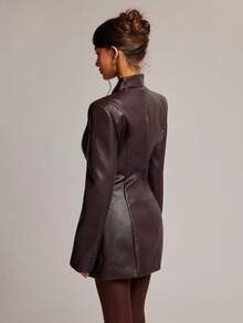 SHEIN BAE Jaket Blazer Wanita Warna Polos Kasual Serbaguna untuk Perjalanan Sehari-hari - Coklat - View 2