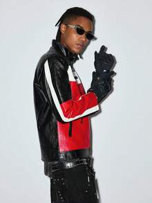 Modcrash Men Long Sleeve Color Block Zipper Jacket, Fall/Winter Fall/Autumn/Winter - Red - View 5