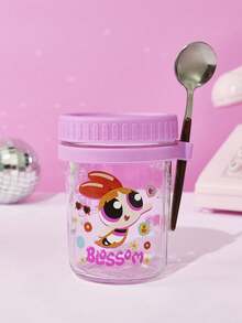 THE POWERPUFF GIRLS X POKOJA LAND 350ml Oatmeal Glass Cup With Lid And Spoon, Measuring Breakfast Container, Portable Milk, Salad, And Yogurt Cup - View 16