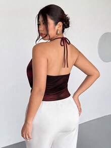 Firerie 大码女式性感垂褶领露脐背心，金属装饰，扎染印花，适合通勤、派对、音乐节、度假、情人节、演唱会、演出、约会、正式场合、婚礼等场合。 - 彩色 - 查看 2