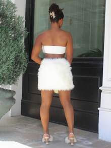 Steph T Plush Bandeau Top & Mini Skirt Set Elegant White - White - View 2