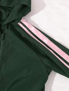 SHEIN 3件組青少年女孩連帽套裝，長袖開襟短夾克、白色細肩帶背心上衣、鬆緊腰寬鬆寬腿長褲，休閒套裝，秋季服飾，返校穿搭 - 彩色 - 查看 4