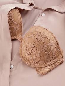 Bralution Women's Elegant Solid Color Lace Underwire Bra - Coffee Brown - View 12