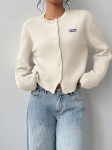 SHEIN BASICS Off-White 女款開襟衫，適合夏季，女款秋冬毛衣，女款秋季服飾，秋季穿搭，女款通勤穿搭，基礎上衣，外出穿搭，機場穿搭 - 彩色 - 查看 3