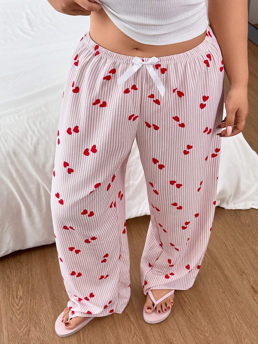 Napfluff CURVE Napfluff CURVE Plus Size Loose Heart Stripe Pajama Pants - Pink - View 1