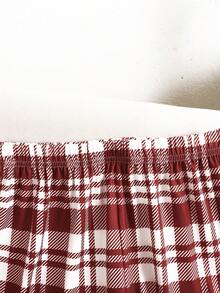 SHEIN Teen Girl Bow Print Top & Plaid Pants Loungewear - Red and White - View 5