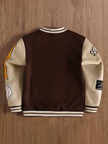 Manfinity Hypemode Men's Casual Color Block Front Button Long Sleeve Rave Baseball Jacket, New York Jacket, Graphic Jacket, For Fall - Multicolor - View 3