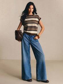 Poéselle Women Striped Sweater Vest, Round Neck Sleeveless Knit Top For Daily Wear, Vintage-Style Striped Vest,Women Fall Winter Sweater - Coffee Brown - View 5