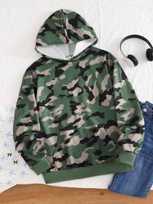 SHEIN 1件青少年女孩美式街頭風迷彩運動衫，秋季服飾，休閒校園購物戶外旅行穿搭 - 軍綠色 - 查看 4