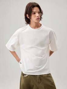 Vaulklash Standard Size Men's White Boxy Crop T-Shirt, Summer - White - View 4