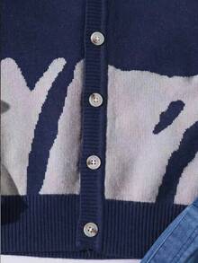 Cardigan Rajut Jacquard Minimalis Lengan Panjang untuk Anak Laki-Laki - Biru - View 4