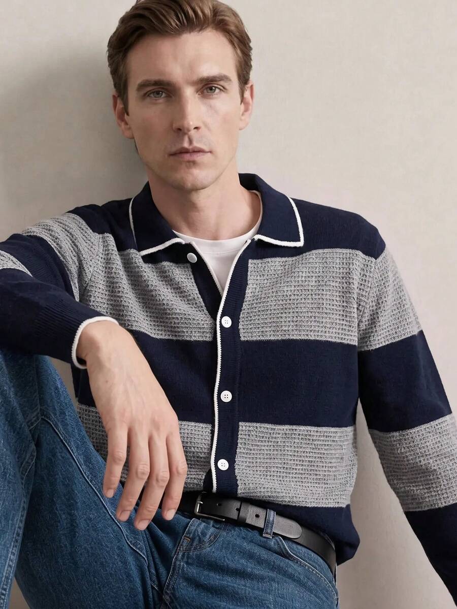 Manfinity Hypemode Men's Autumn/Winter Casual Colorblock Patchwork Cardigan Holiday Festival Autumn Streetwear Winter - Multicolor - View 1