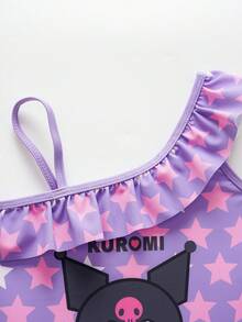 HELLO KITTY AND FRIENDS | SHEIN Baju Renang Terusan Motif Kartun Huruf untuk Anak Perempuan, Cocok untuk Liburan Pantai, Pesta Kolam Renang, Pesta Pantai - Mauve Purple - View 5