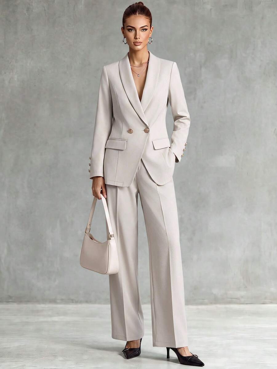 Franclia Apricot Long Sleeve Lapel Lady Suit Set Fall Cloth For Women - Light Grey - View 1