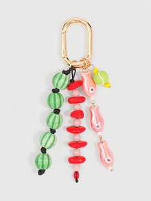 ROMWE Kawaii 1 Piece Spring Summer Dopamine Style Colorful Beaded Bag Keychain Pendant, Woven Rope Bag Charm, DIY Hanging Ornament - Pink - View 8