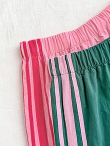SHEIN 2pcs Tween Girls' Colorful Contrast Waistband Shorts, Summer - Multicolor - View 3
