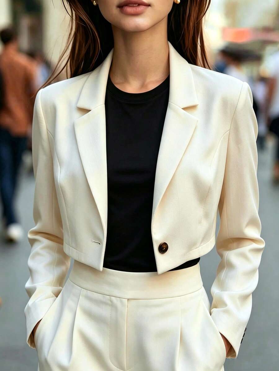 Franclia Blazer corto a righe da donna - Beige - Visualizzare 1