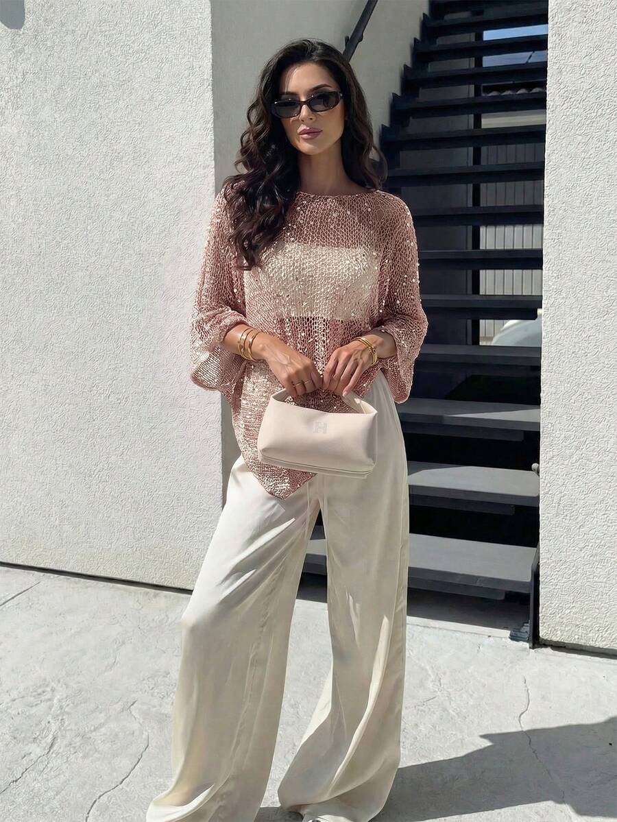 Firerie Women's Solid Color Casual Versatile Daily Wear Sweater - Dusty Pink - View 1