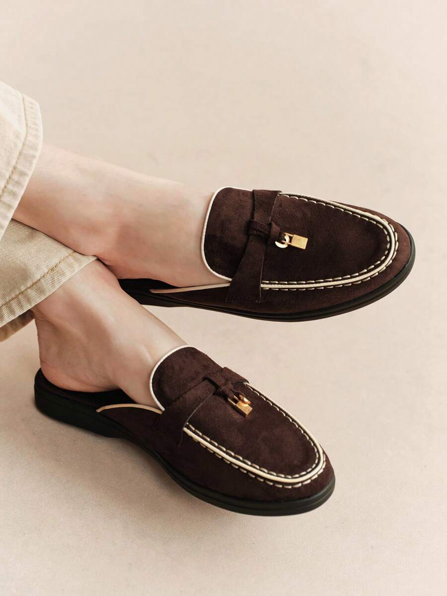 Rosivie Women's Daily Travel Versatile Fashion Casual Mules Flats - Chocolate brown. - View 1