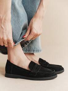Rosivie Women's Flat Round Toe Slip-On Shoes, Suitable For Daily Casual Wear And Office - Graphite Black - View 4