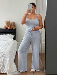 Napfluff CURVE Napfluff CURVE Striped High Elastic Plus Size Women's Pajama Set Casual Loungewear - Baby Blue - View 6