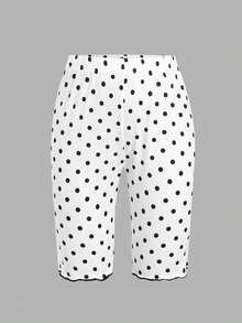 SHEIN 青少年女孩波點休閒百搭日常穿著緊身內搭褲 - 白色 - 查看 5